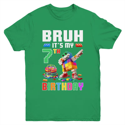 Bruh Its My 7th Birthday Master Builder Dabbing Block Brick Youth Shirt | siriusteestore