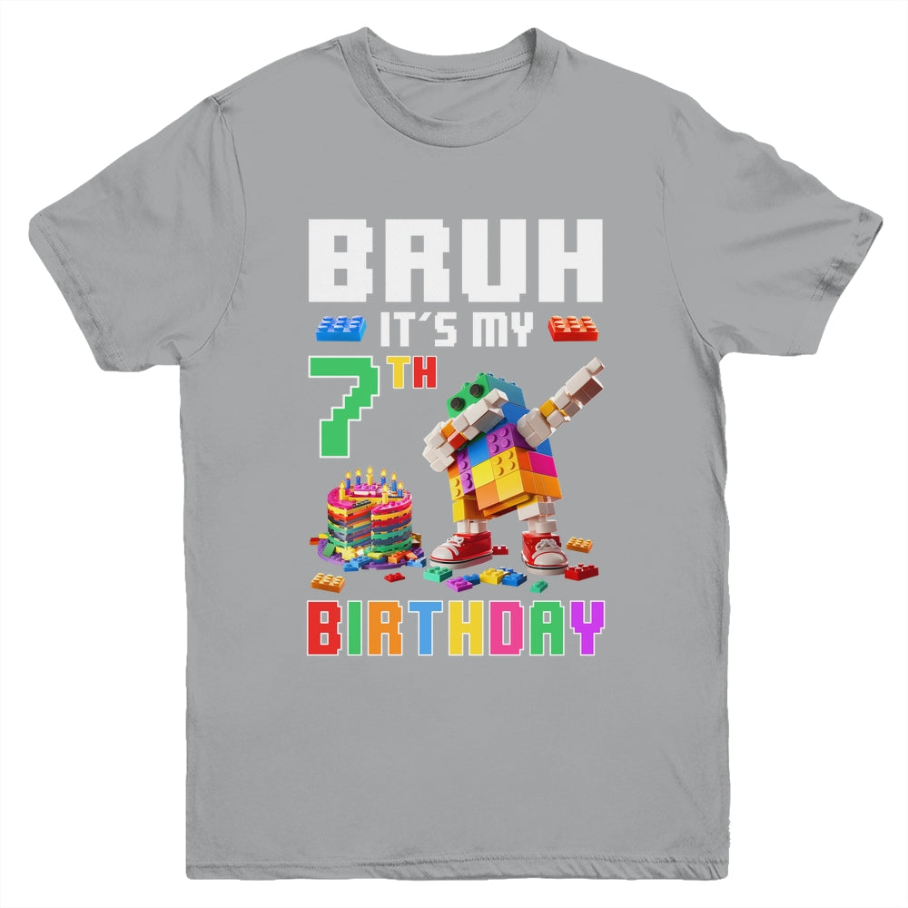 Bruh Its My 7th Birthday Master Builder Dabbing Block Brick Youth Shirt | siriusteestore