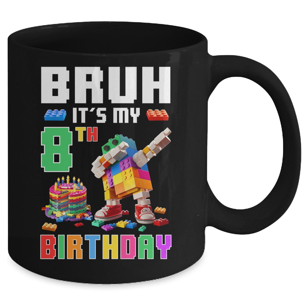Bruh Its My 8th Birthday Master Builder Dabbing Block Brick Mug | siriusteestore