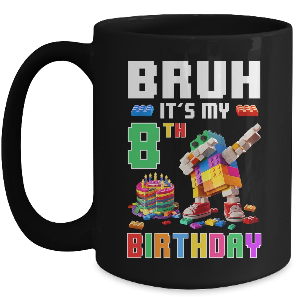 Bruh Its My 8th Birthday Master Builder Dabbing Block Brick Mug | siriusteestore
