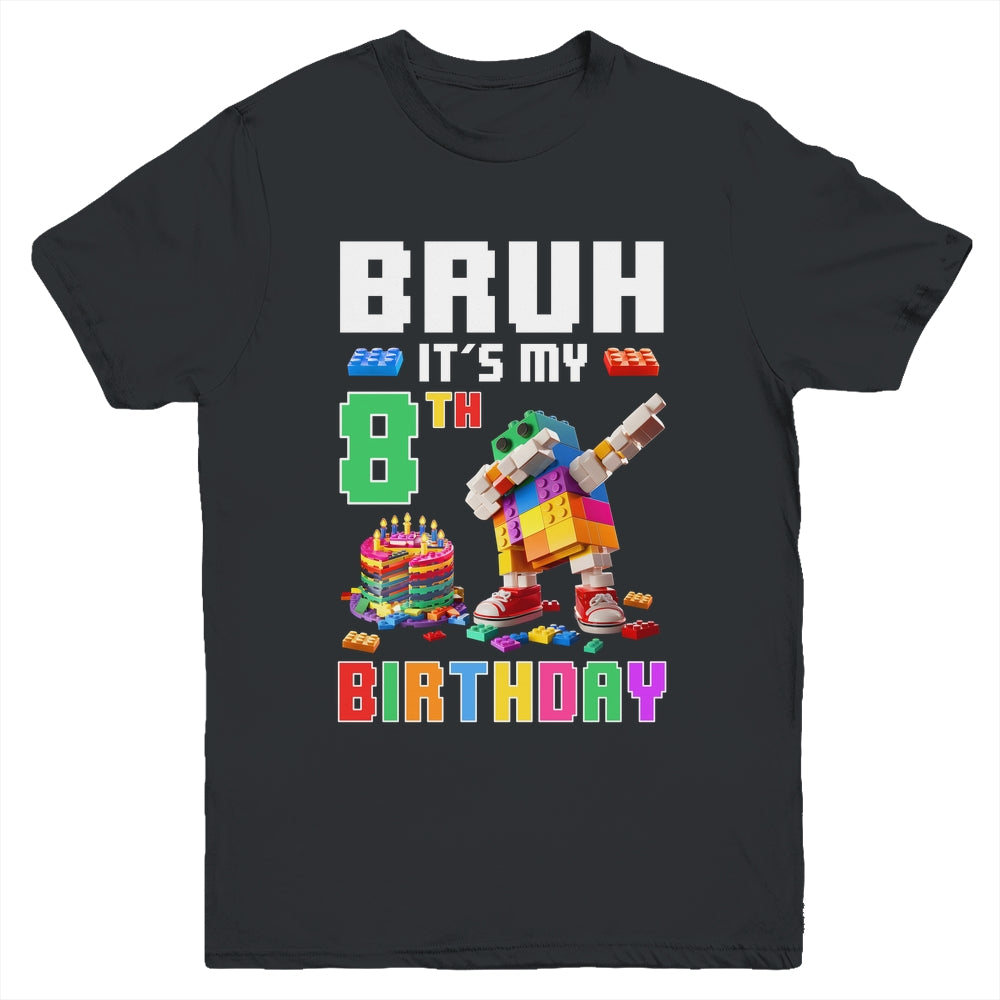 Bruh Its My 8th Birthday Master Builder Dabbing Block Brick Youth Shirt | siriusteestore