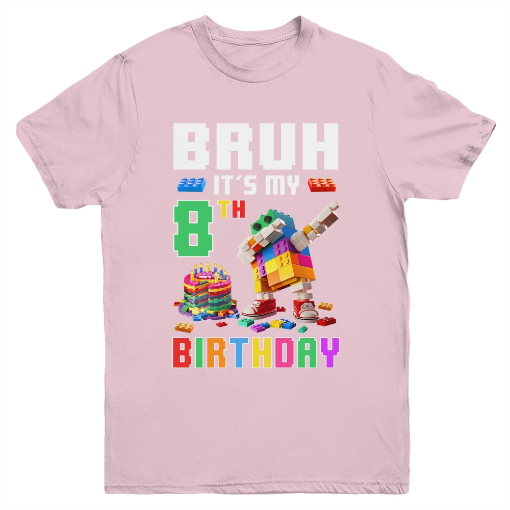 Bruh Its My 8th Birthday Master Builder Dabbing Block Brick Youth Shirt | siriusteestore