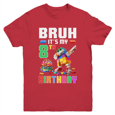 Bruh Its My 8th Birthday Master Builder Dabbing Block Brick Youth Shirt | siriusteestore