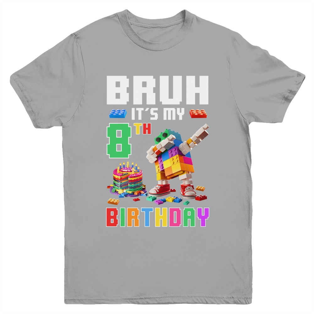 Bruh Its My 8th Birthday Master Builder Dabbing Block Brick Youth Shirt | siriusteestore
