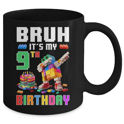 Bruh Its My 9th Birthday Master Builder Dabbing Block Brick Mug | siriusteestore