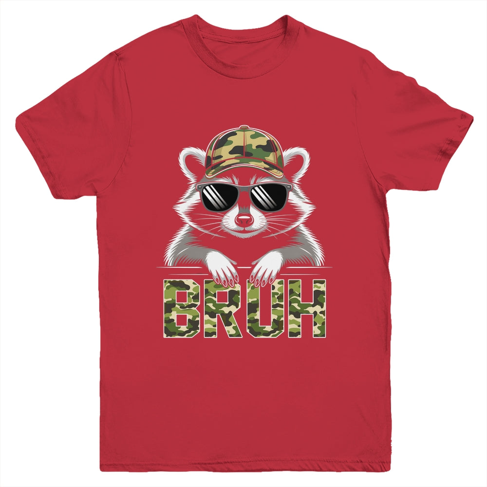 Bruh Raccoon Trash Racoon Camo Hat Youth Teens Kids Lover Youth Shirt | siriusteestore