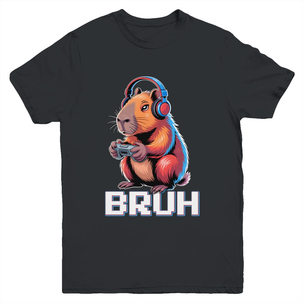 Bruh Video Games Boys Kids Capybara Gamer Graphic Gaming Youth Shirt | siriusteestore