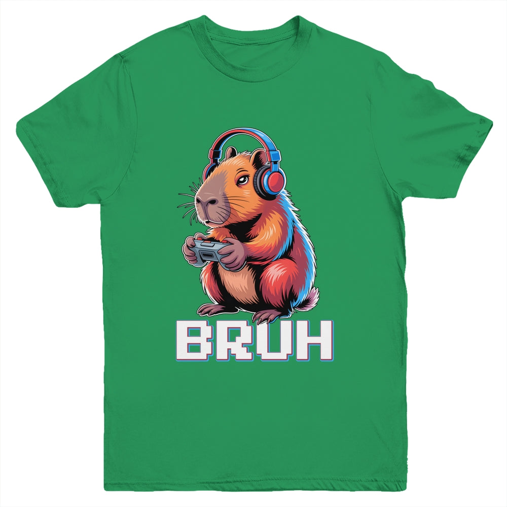 Bruh Video Games Boys Kids Capybara Gamer Graphic Gaming Youth Shirt | siriusteestore