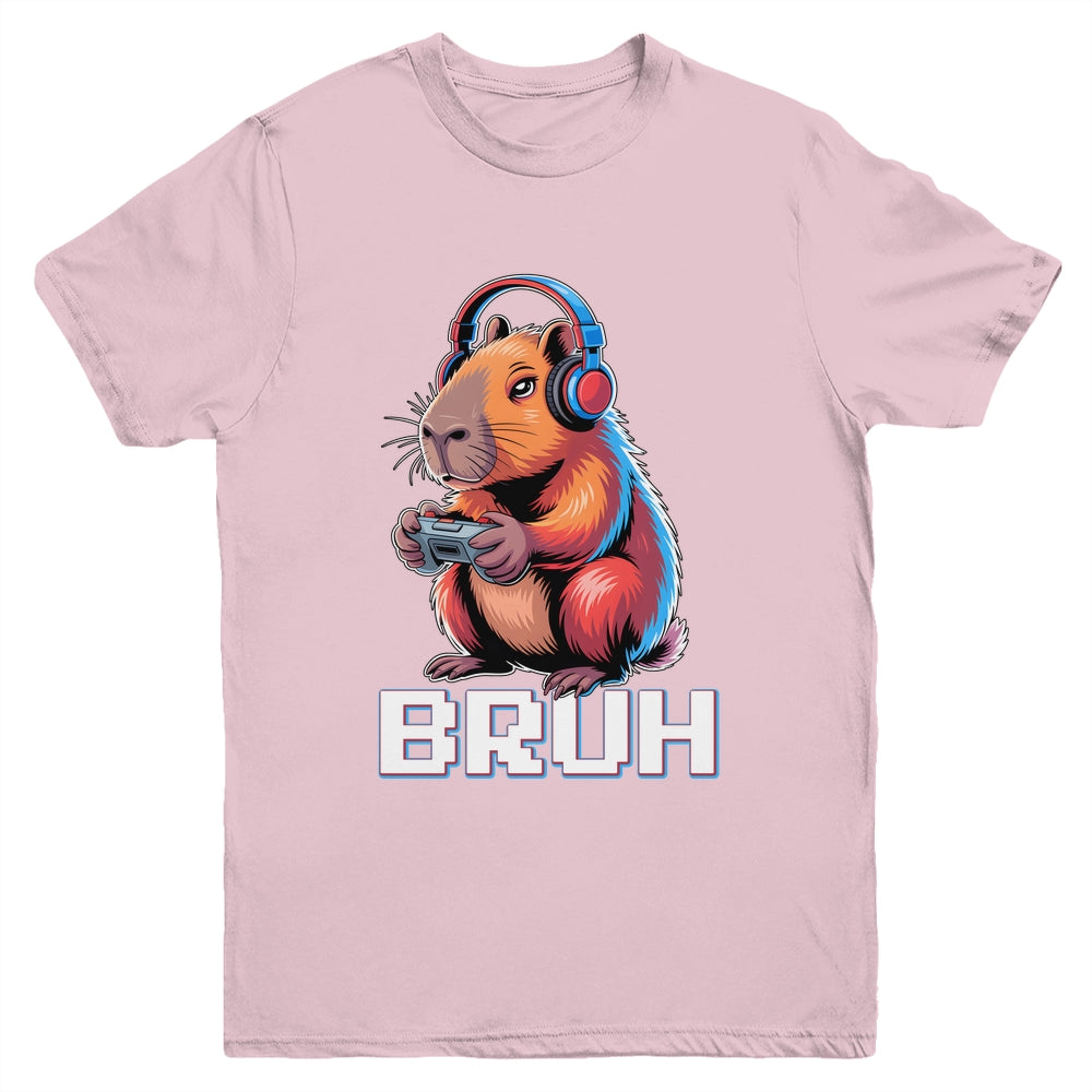 Bruh Video Games Boys Kids Capybara Gamer Graphic Gaming Youth Shirt | siriusteestore
