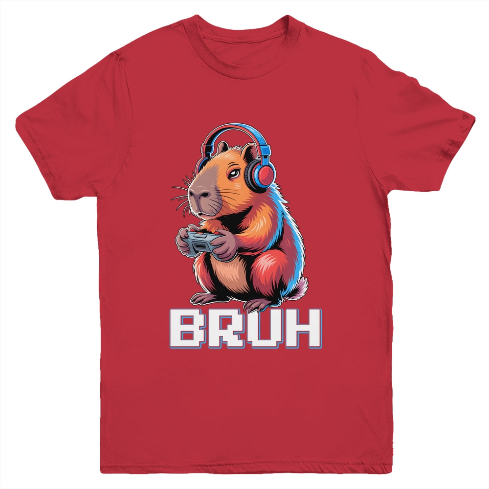 Bruh Video Games Boys Kids Capybara Gamer Graphic Gaming Youth Shirt | siriusteestore