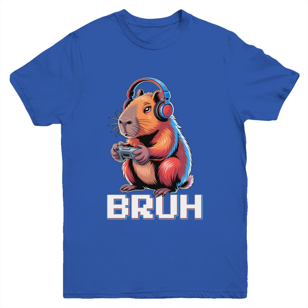 Bruh Video Games Boys Kids Capybara Gamer Graphic Gaming Youth Shirt | siriusteestore