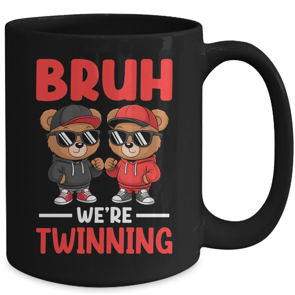 Bruh We're Twinning Boys Twin Day Spirit Week Bear Kids Mug | siriusteestore