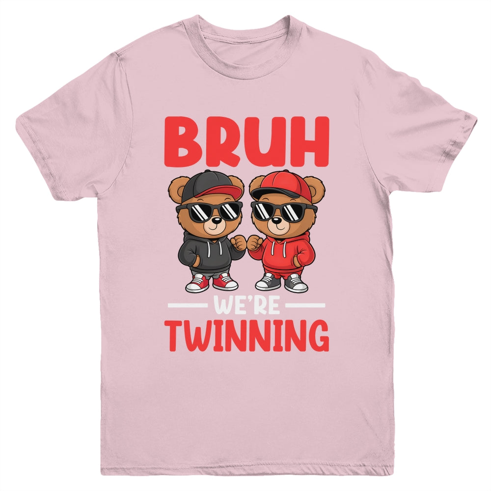 Bruh We're Twinning Boys Twin Day Spirit Week Bear Kids Youth Shirt | siriusteestore