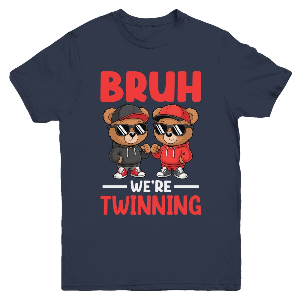 Bruh We're Twinning Boys Twin Day Spirit Week Bear Kids Youth Shirt | siriusteestore