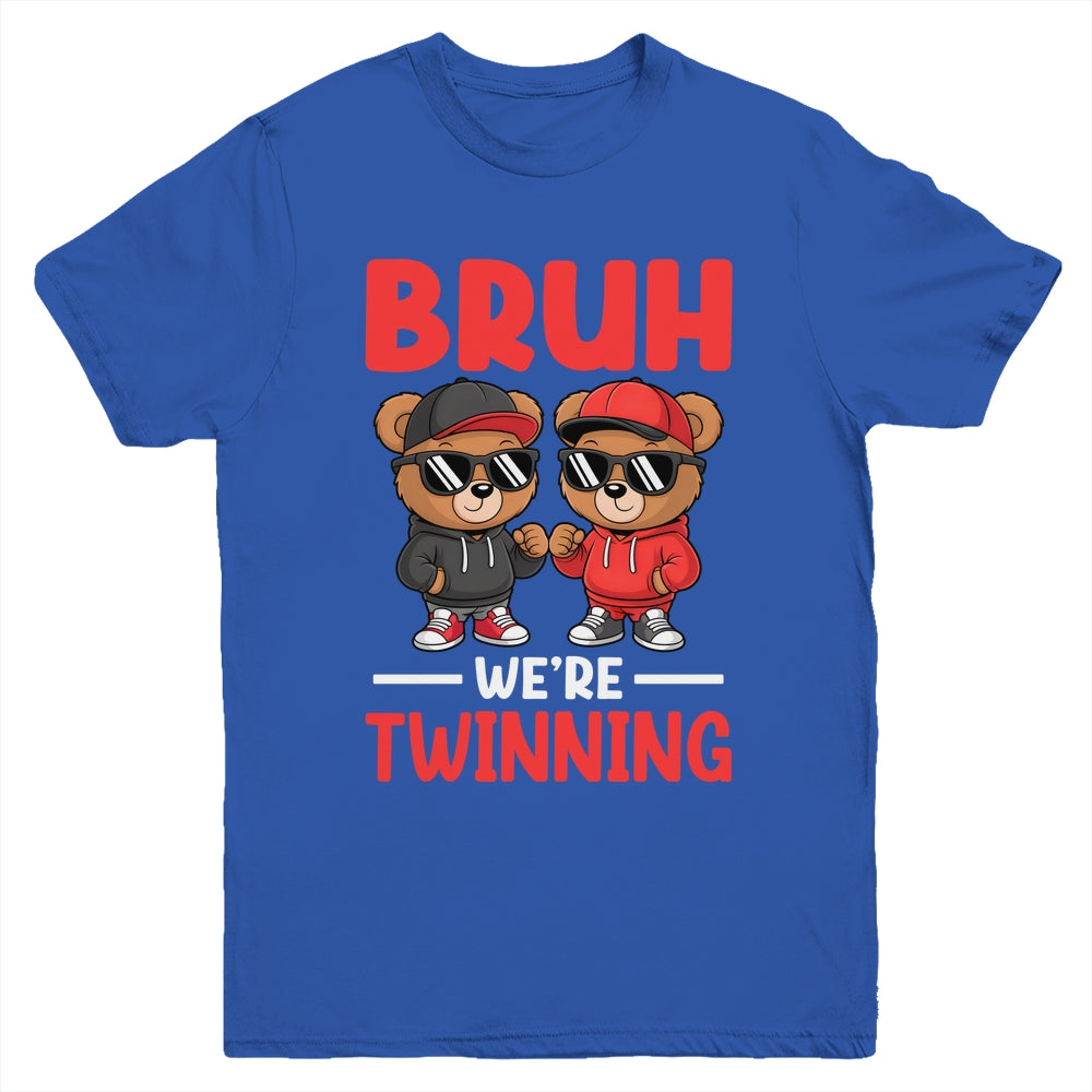 Bruh We're Twinning Boys Twin Day Spirit Week Bear Kids Youth Shirt | siriusteestore
