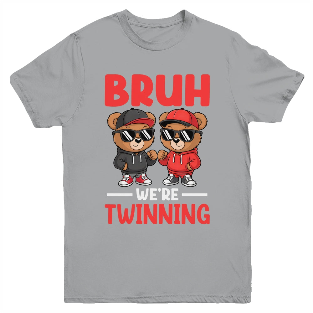 Bruh We're Twinning Boys Twin Day Spirit Week Bear Kids Youth Shirt | siriusteestore