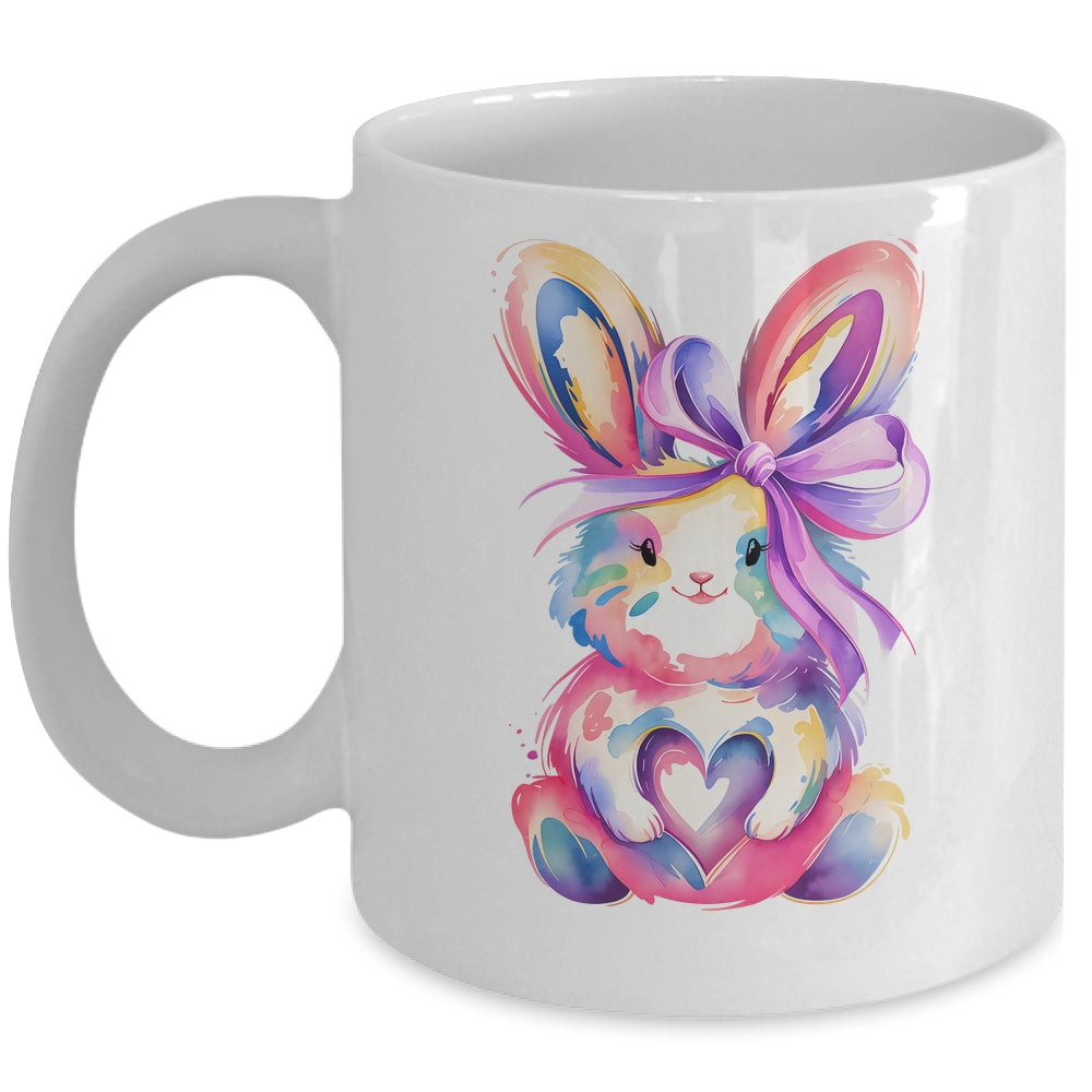 Brushstroke Bunny Easter Pink Bunny Coquette Bow Girls Mug | siriusteestore