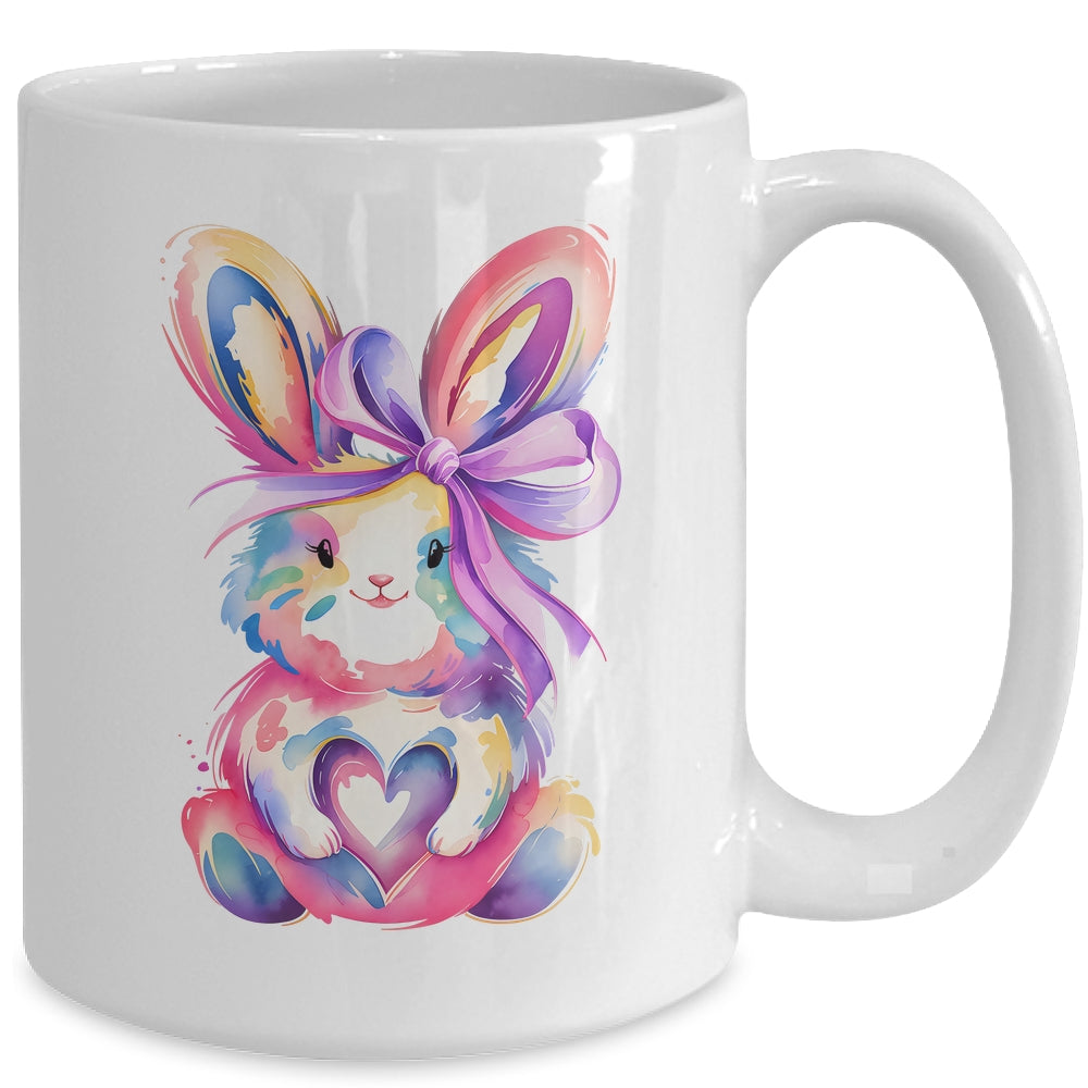 Brushstroke Bunny Easter Pink Bunny Coquette Bow Girls Mug | siriusteestore