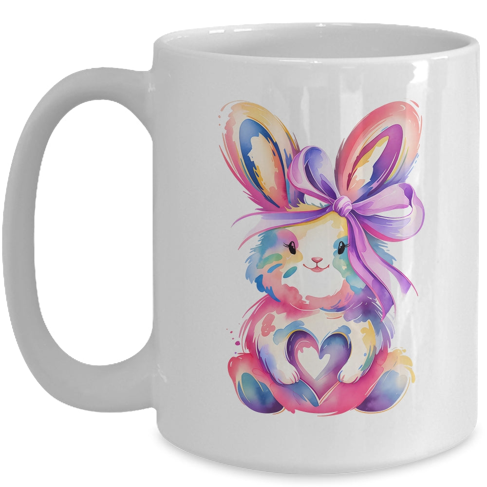 Brushstroke Bunny Easter Pink Bunny Coquette Bow Girls Mug | siriusteestore