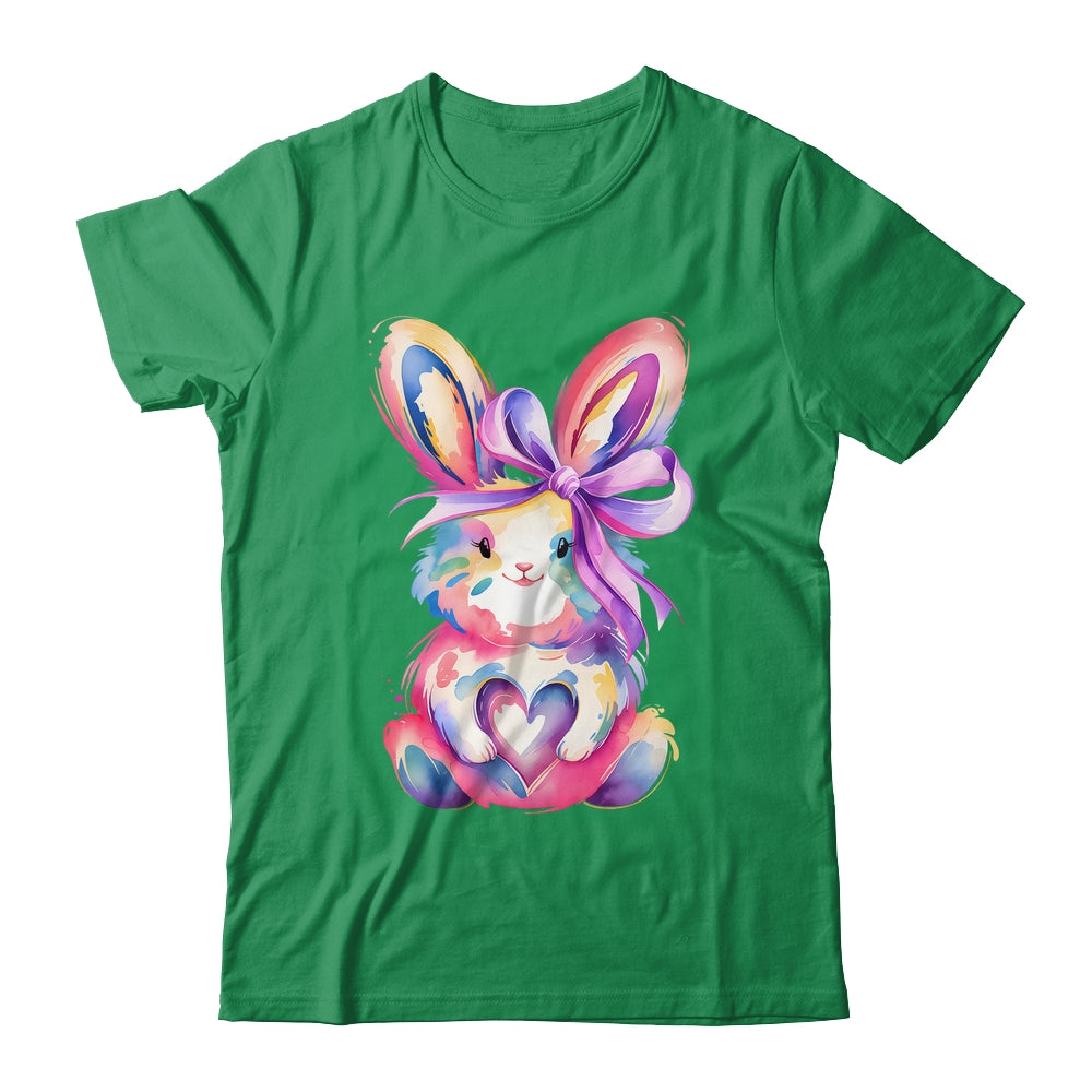 Brushstroke Bunny Easter Pink Bunny Coquette Bow Girls Shirt & Sweatshirt | siriusteestore