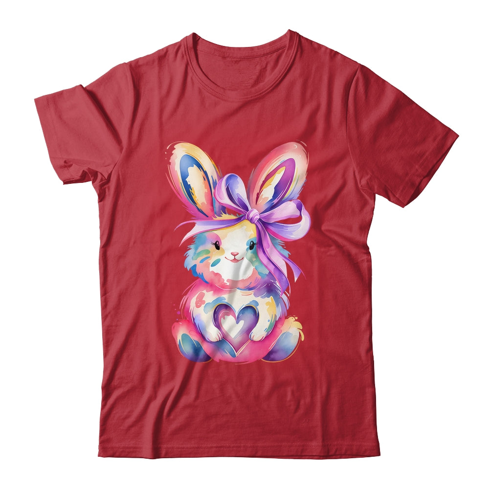Brushstroke Bunny Easter Pink Bunny Coquette Bow Girls Shirt & Sweatshirt | siriusteestore