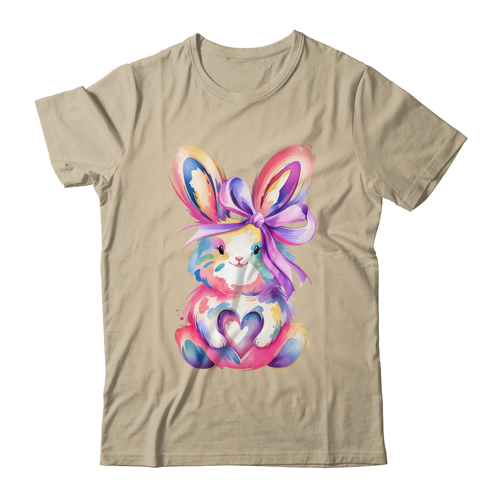 Brushstroke Bunny Easter Pink Bunny Coquette Bow Girls Shirt & Sweatshirt | siriusteestore