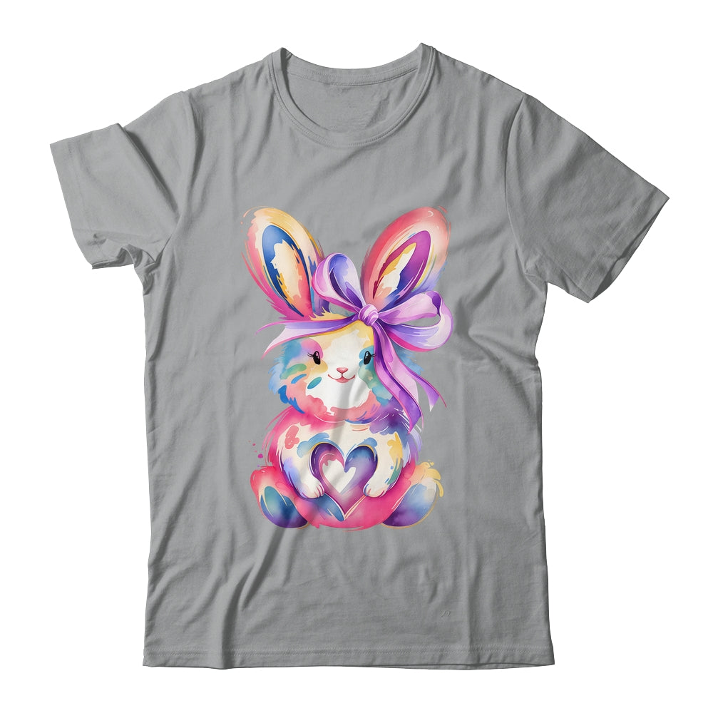 Brushstroke Bunny Easter Pink Bunny Coquette Bow Girls Shirt & Sweatshirt | siriusteestore