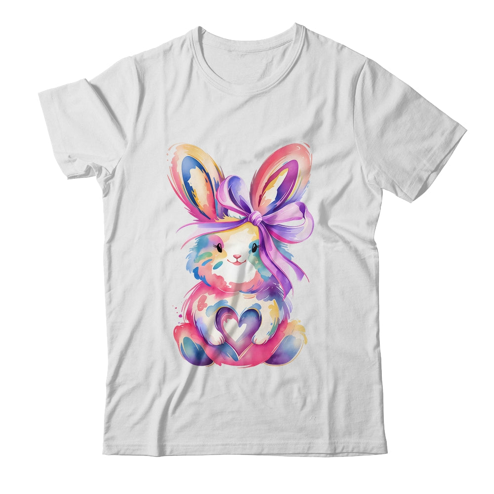 Brushstroke Bunny Easter Pink Bunny Coquette Bow Girls Shirt & Sweatshirt | siriusteestore