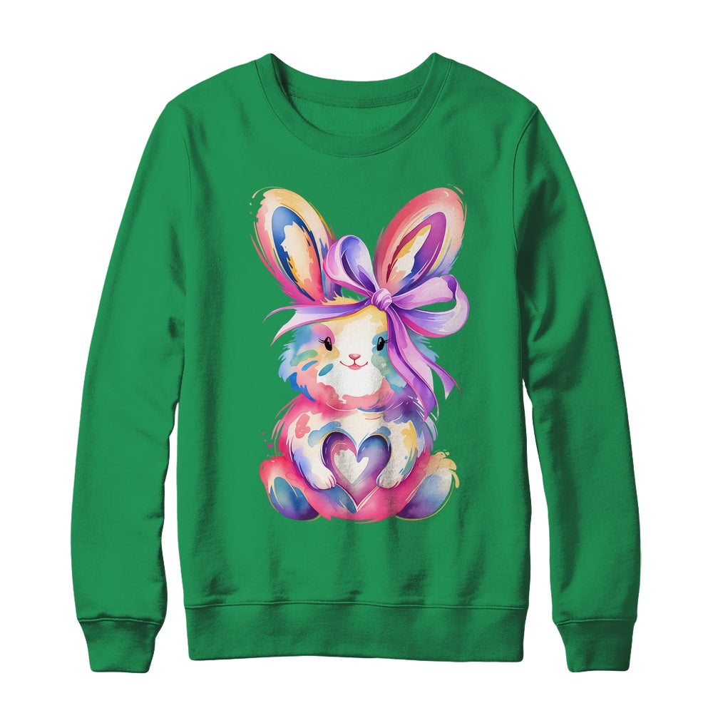 Brushstroke Bunny Easter Pink Bunny Coquette Bow Girls Shirt & Sweatshirt | siriusteestore