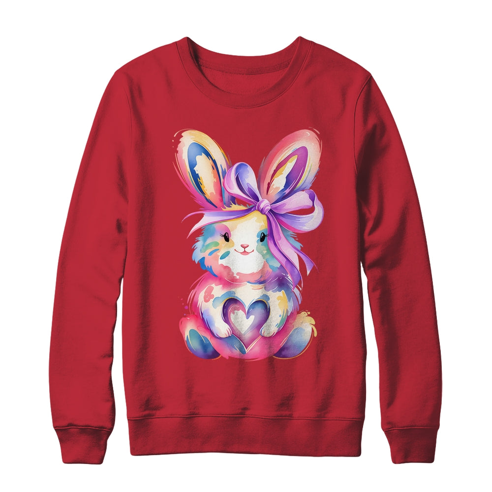 Brushstroke Bunny Easter Pink Bunny Coquette Bow Girls Shirt & Sweatshirt | siriusteestore