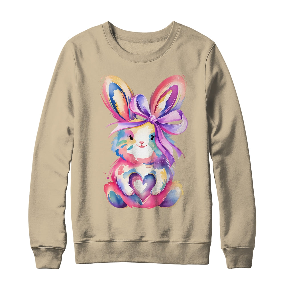 Brushstroke Bunny Easter Pink Bunny Coquette Bow Girls Shirt & Sweatshirt | siriusteestore