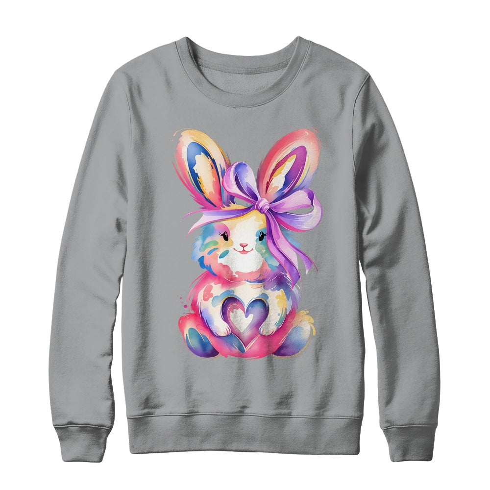 Brushstroke Bunny Easter Pink Bunny Coquette Bow Girls Shirt & Sweatshirt | siriusteestore