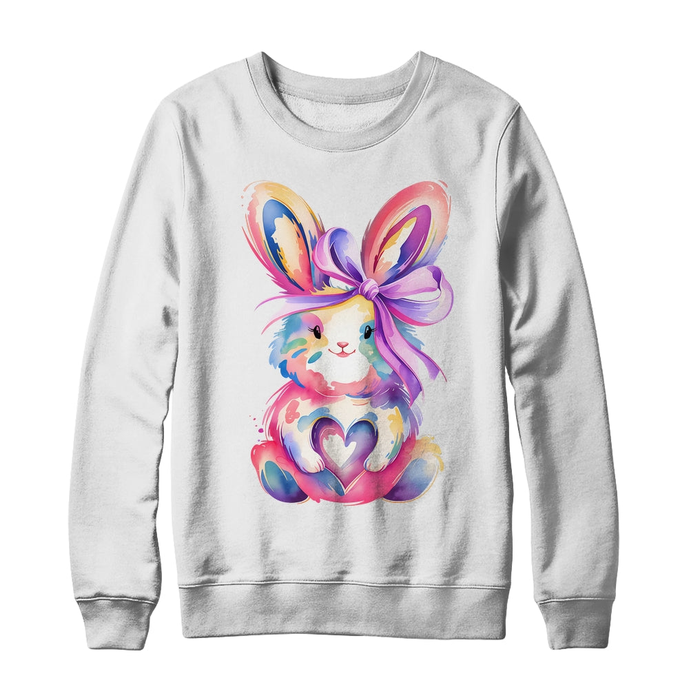 Brushstroke Bunny Easter Pink Bunny Coquette Bow Girls Shirt & Sweatshirt | siriusteestore
