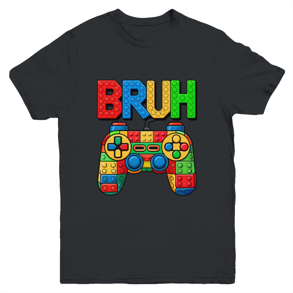 Building Blocks Bruh Boys Kids Birthday Brick Builder Gamer Youth Shirt | siriusteestore
