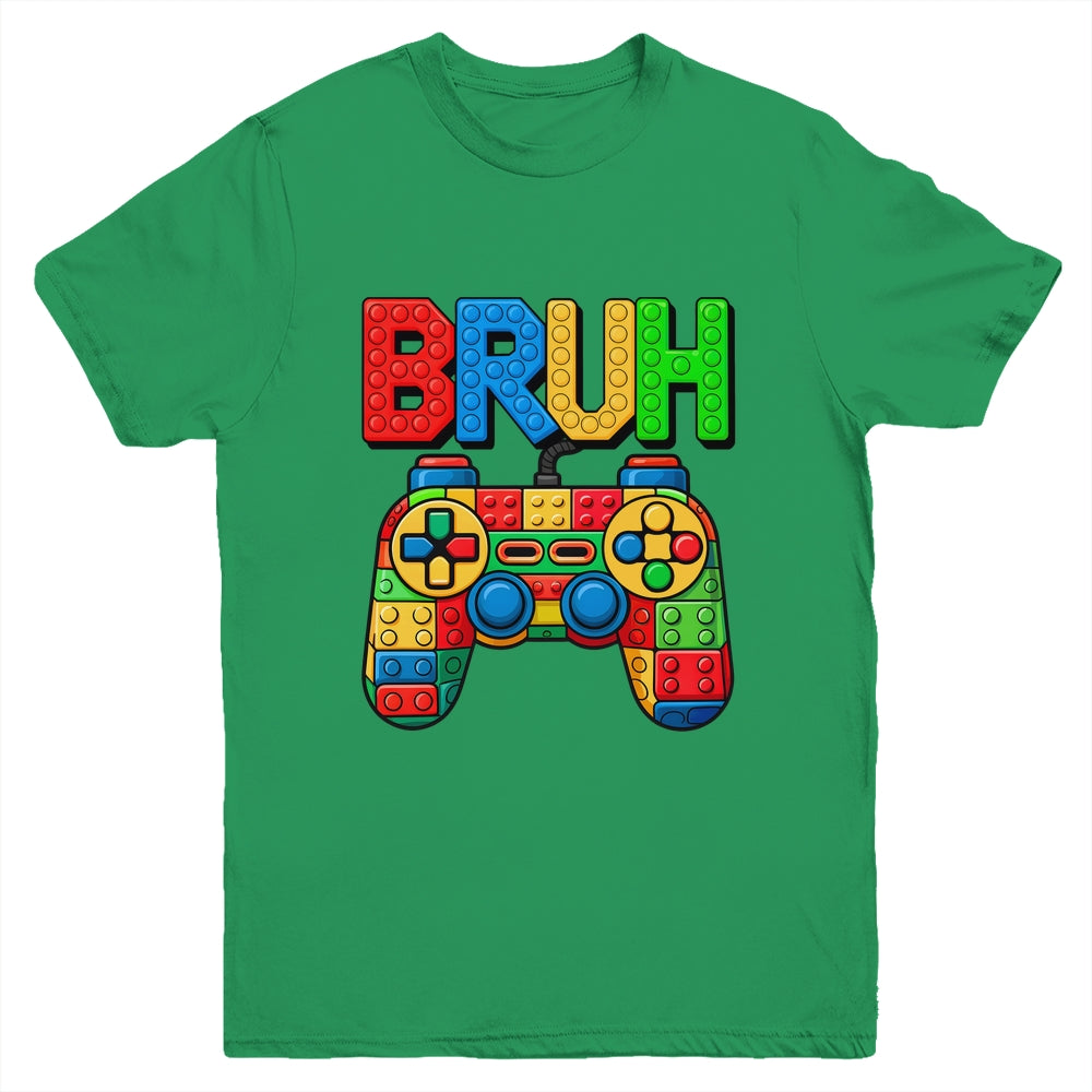 Building Blocks Bruh Boys Kids Birthday Brick Builder Gamer Youth Shirt | siriusteestore