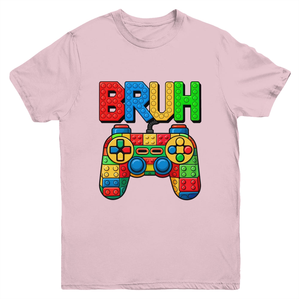 Building Blocks Bruh Boys Kids Birthday Brick Builder Gamer Youth Shirt | siriusteestore