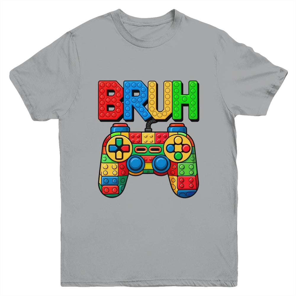 Building Blocks Bruh Boys Kids Birthday Brick Builder Gamer Youth Shirt | siriusteestore