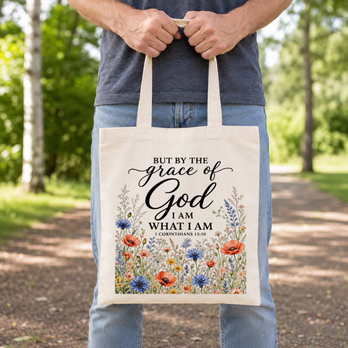 But By The Grace Of God I Am What I Am 1 Corinthians 15:10 Floral Christian Tote Bag For Women Bible Verse Canvas Bag Faith Religious Church Gift Shopping Beach | siriusteestore