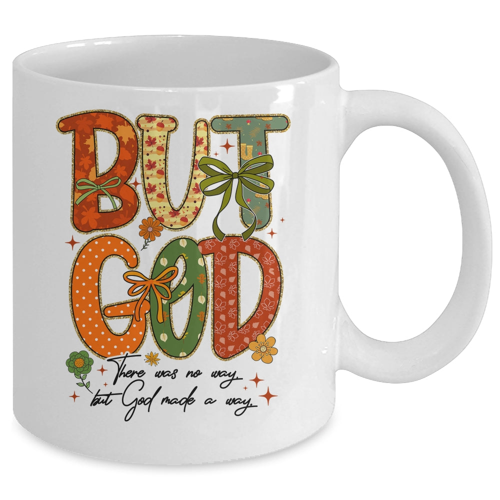 But God Christian Fall Autumn Thankful Floral Coquette Bow Mug | siriusteestore