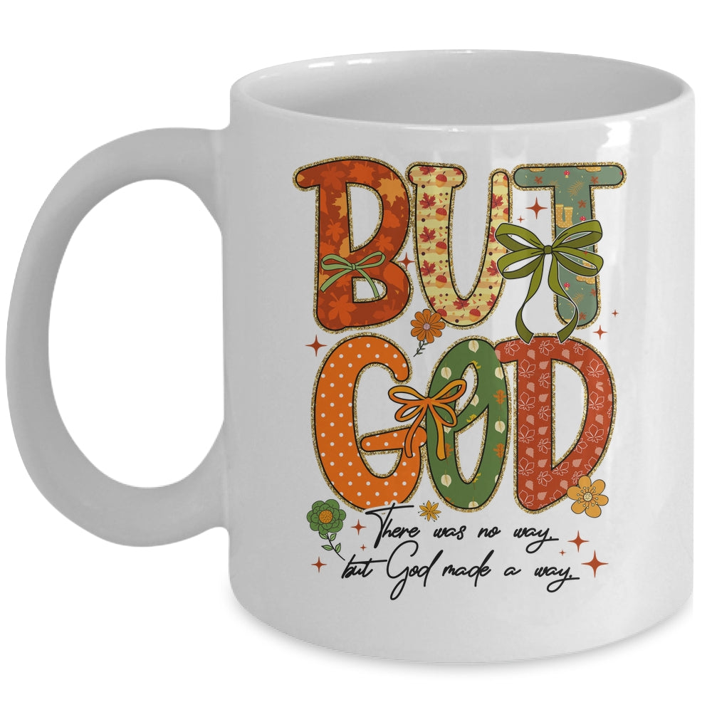 But God Christian Fall Autumn Thankful Floral Coquette Bow Mug | siriusteestore