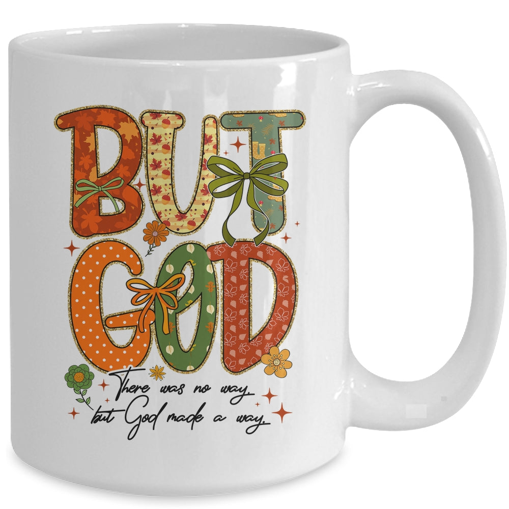 But God Christian Fall Autumn Thankful Floral Coquette Bow Mug | siriusteestore