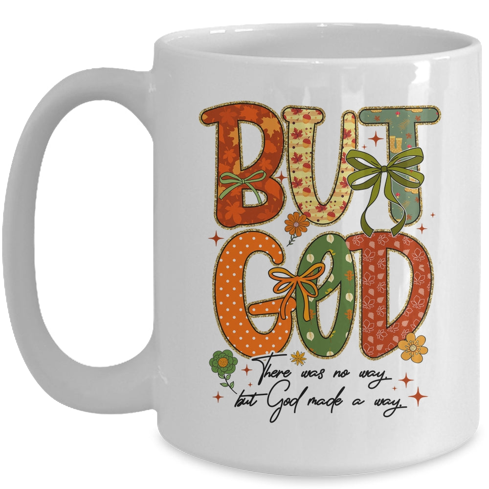 But God Christian Fall Autumn Thankful Floral Coquette Bow Mug | siriusteestore