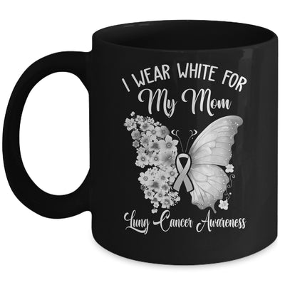 Butterfly I Wear White For My Mom Lung Cancer Awareness Mug | siriusteestore
