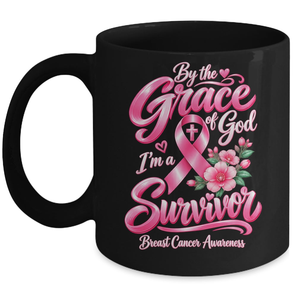 By The Grace God I'M A Survivor Breast Cancer Christian Mug | siriusteestore