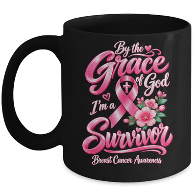 By The Grace God I'M A Survivor Breast Cancer Christian Mug | siriusteestore