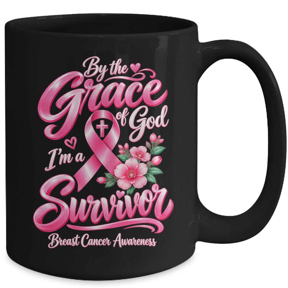 By The Grace God I'M A Survivor Breast Cancer Christian Mug | siriusteestore