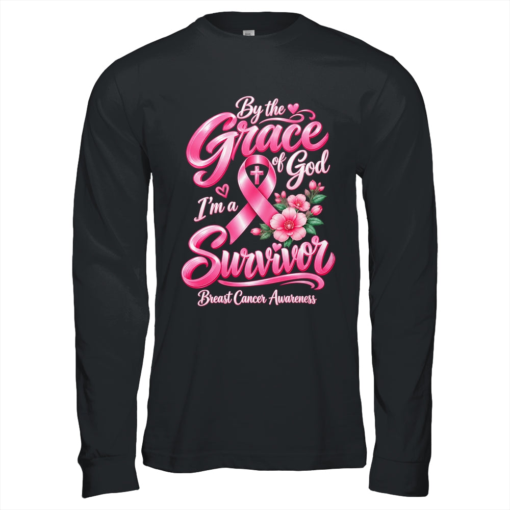 By The Grace God I'M A Survivor Breast Cancer Christian Shirt & Hoodie | siriusteestore