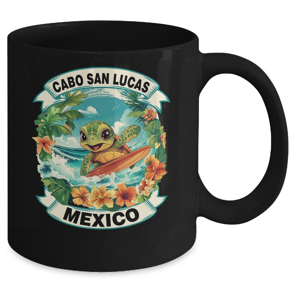 Cabo San Lucas Mexico Cute Sea Turtle Surfing Summer Vacation Mug | siriusteestore