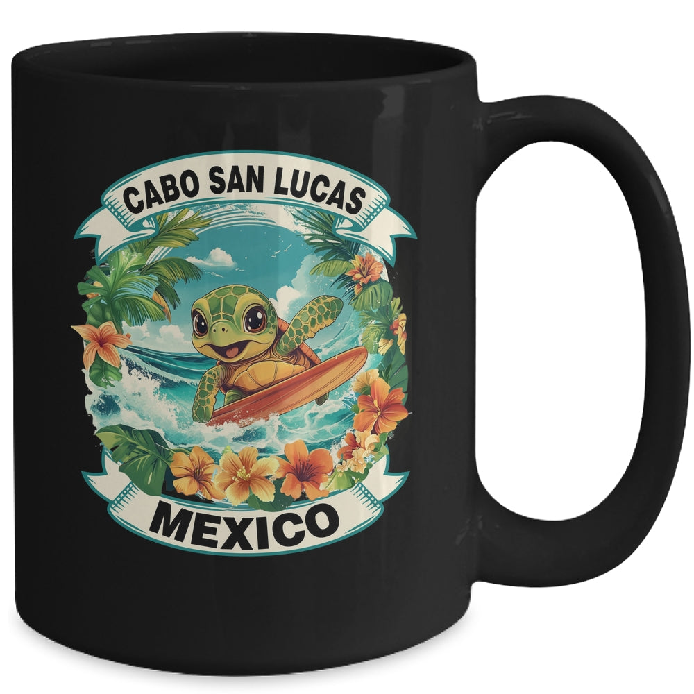 Cabo San Lucas Mexico Cute Sea Turtle Surfing Summer Vacation Mug | siriusteestore