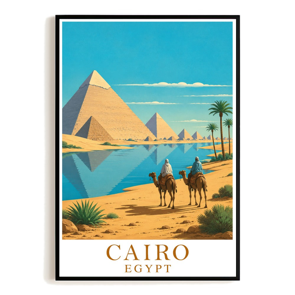 Cairo Egypt Vintage Travel Poster Pyramids Desert Camels Wall Art Landscape Print Painting Picture Ideal For Friends Home Living Room Office Bedroom Decor Unframed | siriusteestore